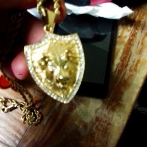 Costume jewelry gold necklace w/Lion head